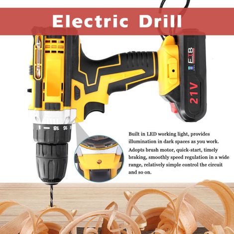 Jeffergarden Perceuse électrique 21 V avec moteur à balais, 18 réglages de couple ajustables (1/5)