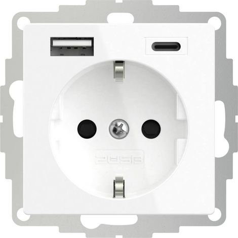 2USB 2U-449528 presa contatto di terra con uscita di ricarica USB, Protezione per i bambini, VDE IP20 Bianco puro (seta (1/5)