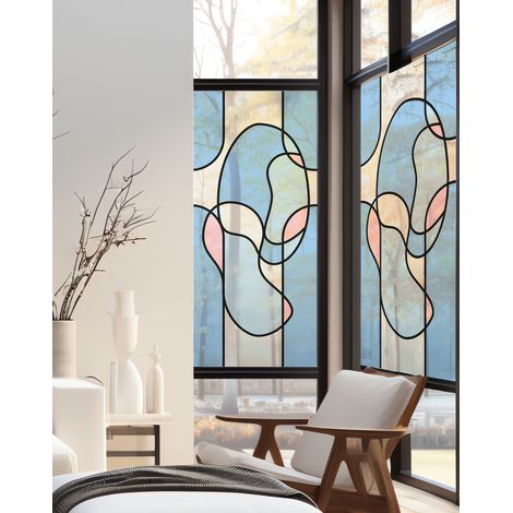 Stickers décoratifs électrostatique, vitrail tendance, abstraction douce, raccordable, 150 cm X 67,5 cm (1/5)