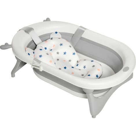 Bañera plegable bébé recién nacido hasta 3 años con tapón termo-sensible cojín gris 81,5x50,5x23,5 cm (1/5)