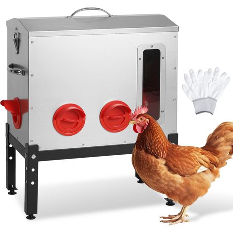 TolleTour Großer Geflügel Futterspender 18 kg / 40 lb, 6 Fressöffnungen, Metall-Hühnerfutterautomat mit Sichtfenster, Deckelverschluss, Tragegriff, 3 Höhen (1/5)