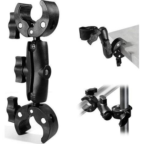 Support universel à double pince pour parapluie et appareil photo - Support universel avec pince de 38 mm, adapté aux déambulateurs, poussettes et vélos (1/5)