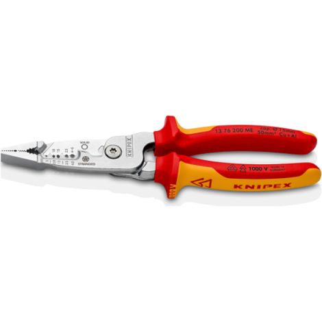 KNIPEX 13 76 200 ME Pinza multifunzione per elettricisti modello metrico isolati con manici rivestiti in materiale bicomponente, collaudati VDE cromata 200 mm