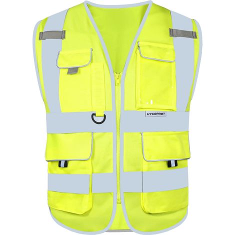 Gilets de Sécurité Gilet de Sécurité Haute Visibilité Sécurité Gilet Réfléchissant Executive Manager Workwear Veste Zip Poche Porte badge Gilets de Sécurité Normes EN ISO 20471 Class 2 (1/5)