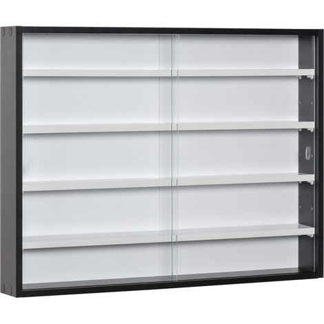 Vitrine murale à 4 étagères réglables, vitrine pour objets de collection, en verre et panneaux de particules, 80 x 9,5 x 60 cm, noir et blanc
