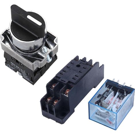 Relais de puissance DPDT à bobine 220/240 V CA MY2NJ 8 broches avec support et sélecteur rotatif 3 positions NO 22 mm (1/5)