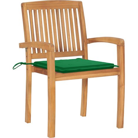 Maison Exclusive - Gartenstühle 2 Stk. mit Grünen Kissen Massivho (1/5)