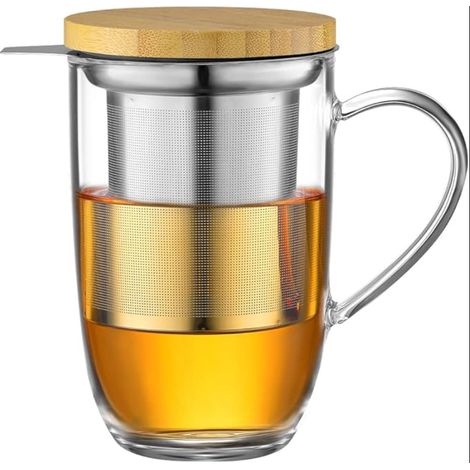 Borosilicate Glass Tea Cup with Stainless Steel Sieve Cup for Coffee Juice Soft Drinks Milk Yogurt (1/5)