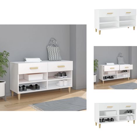 Schuhschrank Weiß 102x35x55 cm Holzwerkstoff - Schuhschrank - Schrank - Garderobe - Aufbewahrung - Deko (1/5)
