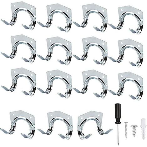 Lot de 15 crochets multi-outils robustes pour rangement de la maison et du garage – Support mural antidérapant double crochets pour entrepôt, garage, abri de jardin, outils de jardin