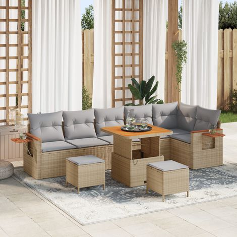 vidaXL Conjunto de sofás de jardín con cojín 11 pcs Beige y Gris Claro (1/5)