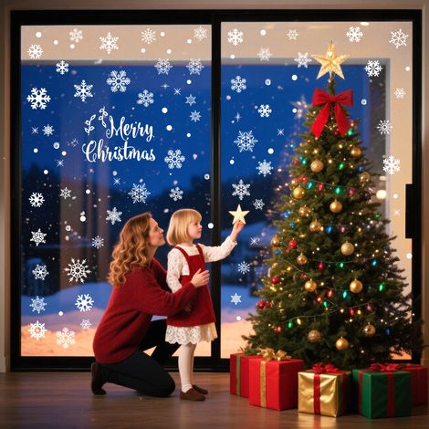 Inreeme Schneeflocken Fensterbilder Weihnachten Fensterdeko 157Stk - Selbstklebende Statische Fenstersticker Fensteraufkleber Weihnachten, Wiederverwendbare Weiße Schneeflocken Weihnachtsdeko Fenster (1/5)