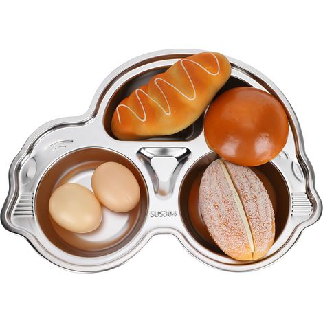 1 Assiette compartimentée,Acier inoxydable 304,Bords surélevés,Design cartoon,Repas enfants (1/5)