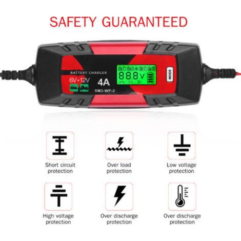 Chargeur et mainteneur de batterie 6V/12V 4A intelligent et automatique avec écran LCD, réparation par impulsions pour voitures, motos, bateaux et plus encore (prise UE). (1/5)