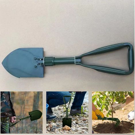 Pelle de jardinage en acier au carbone ultra-stable et haute résistance, pelle pliante multifonction, pelle de camping, accessoires essentiels pour l'extérieur (vert) (1/5)
