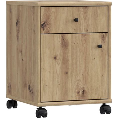 Caisson sur roulettes H. 54 cm décor chêne artisan et noir - MARIA (1/5)