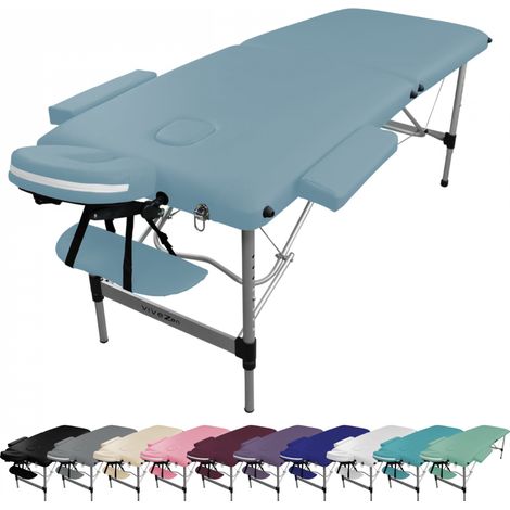 Table de massage pliante 2 zones en aluminium + Accessoires et housse de transport - Bleu pastel - Vivezen