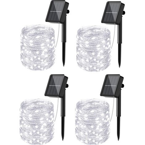 Solar String Lights Outdoor, 12m 120 LED Solar String Lights Outdoor Waterproof 8 Modes Decorative Lights for Garden, Patio, Yard, Home, Christmas, Wedding, Party, Cool White [Pack of 4] (1/5)