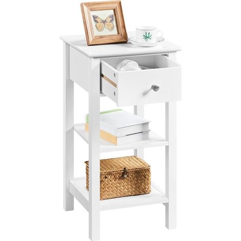 Yaheetech – Table de chevet blanche en MDF avec 1 tiroir et 2 étagères – Dimensions 35 × 35 × 70 cm – Meuble de rangement pour espaces réduits (1/5)