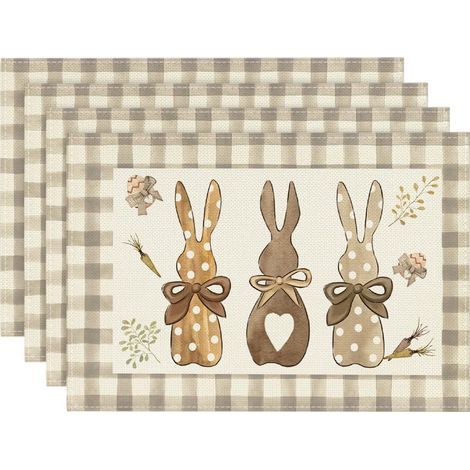 Lot von 4 Tischsets, Toiletten, Motiv Lapin, Karotten, Pâques, 30 x 45 cm, für den Druck, das Bankett, die Küche (1/5)