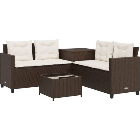 Canapé de jardin marron avec table et coussins en forme de L (1/5)