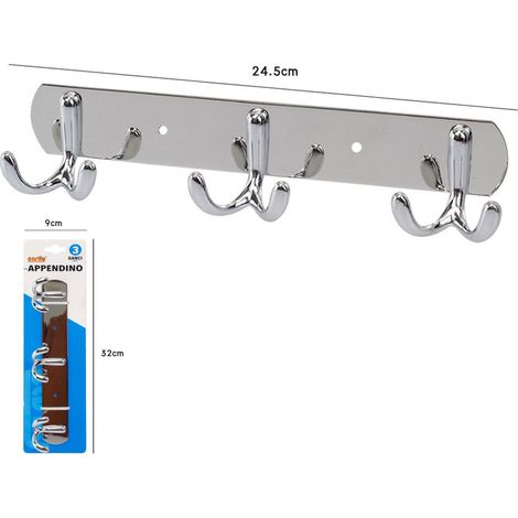 Trade Shop - Appendini Appendipanni Appendi Abiti Asciugamani Parete Metallo Dopp 3 Posti - (1/2)
