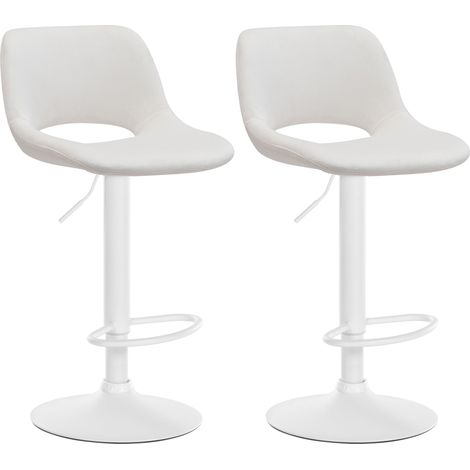 Sgabelli da bar seggioloni x2 con poggiapiedi in velluto crema base in metallo bianco 100004086