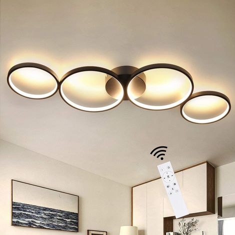 GBLY Plafoniera LED dimmerabile: Lampada da soffitto moderna a 4 fiamme, 55 W, anello rotondo, lampada da camera da letto nera con telecomando, lampada da scrivania di design da 88 cm