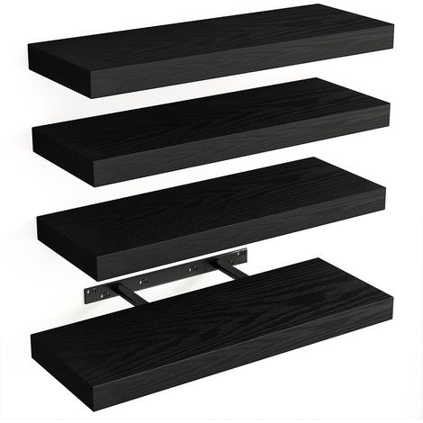 Set 4 Mensole da Parete Nero in Legno Scaffali a Muro Scaffalatura Multiuso (1/5)