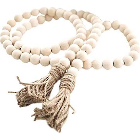 Guirlande de perles en bois (2 pièces) avec pompons, style champêtre, décoration rustique