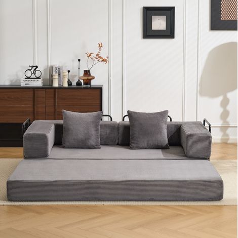 Faltbares Boden-Schlafsofa aus Rippenvelours, Dunkelgrau, MODENUIT (1/5)