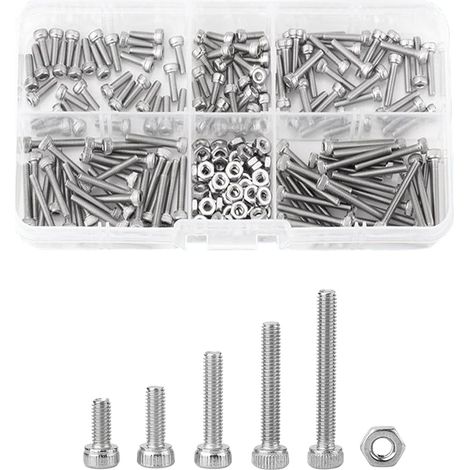 M2.5 Vis Ecrou et Vis 210 pcs Coffret de Vis à Tête Cylindrique Six Pans Creux Assortiment en Acier Inoxydable 304 avec Ecrous M2.5 x 6/8/12/16/20mm (1/5)