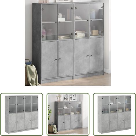 Rangement livres - Bibliothèque avec portes gris béton 136x37x142 cm (1/5)