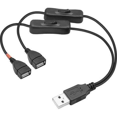 Câble répartiteur USB avec interrupteur USB A 2.0 mâle vers double prise USB femelle Y répartiteur câble de charge marche/arrêt (0,3 m) (1/5)