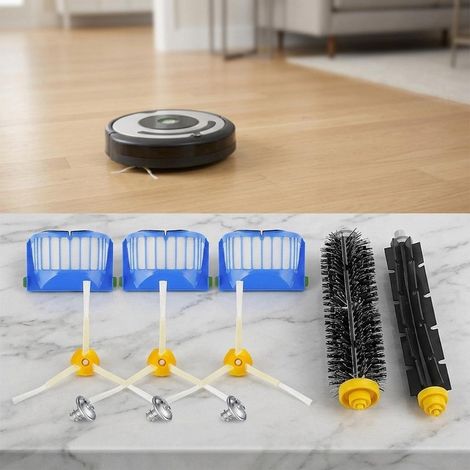 Kit di ricambi per iRobot Roomba serie 600 (694, 692, 690, 614, 680, 660, 651, 650) e serie 500 (595, 585, 564, 552): 3 filtri, 3 spazzole laterali, 1 coppia di spazzole principali (spazzola per la pu (1/4)