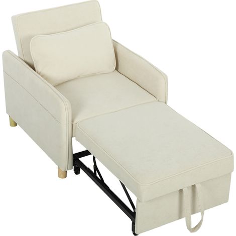 Fauteuil convertible 3 en 1 lit assise large salon beige