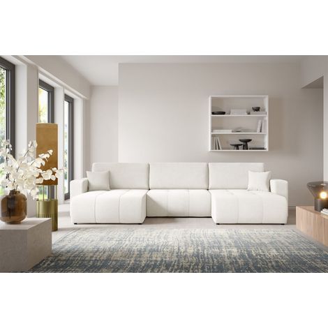 Wohnlandschaft Sofa mit Schlaffunktion AUGUSTO in Stoff Wind Creme (1/5)