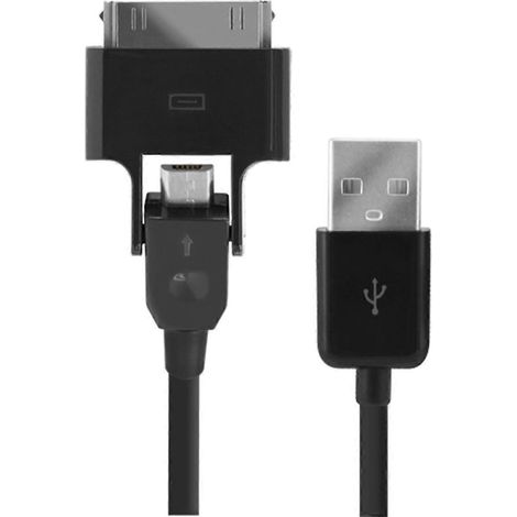 Câble de données USB/Micro USB compatible avec adaptateur iOS 30 broches, noir. (1/3)