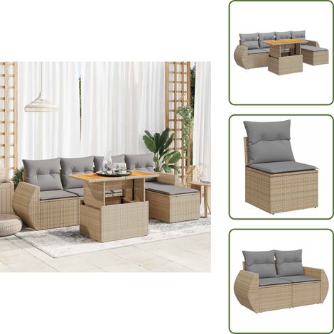 6-tlg. Garten-Sofagarnitur mit Kissen Beige Poly Rattan - Garten Sofagarnitur - Garten Sofagarnituren - Outdoor Sofagarnitur - Sofagarnitur Terrasse (1/5)