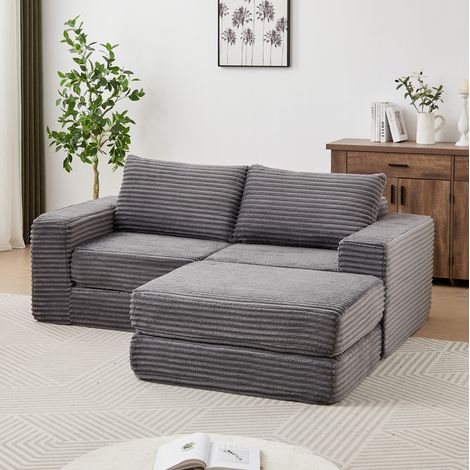 Sofá cama modular con reposapiés de pana gris OKMYHOME (1/5)