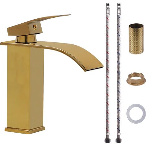 Bathroom Faucet Waterfall Sink Tap Stainless Steel Gold (1/5)