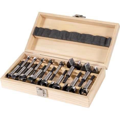 STIER Forstnerbohrer-Set in Holz-Kasette, 15-teilig (Durchmesser 10 - 50 mm), 8 - 9 mm Schaft, für Hart- & Weichholz, Forstner Bohrersatz, Forstner Bohrer Set (1/5)