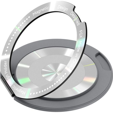Support de téléphone ultraléger et résistant, fixation magnétique rotative à 360°, utilisable à l'horizontale et à la verticale, ventouse magnétique incluse, gris (1/2)
