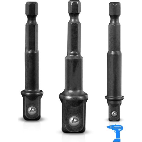 Juego de adaptadores de impacto para Vasos con entrada cuadrada de 1/4", 3/8" y 1/2" broca de extensión de con soporte 3 piezas Adaptadores de taladro