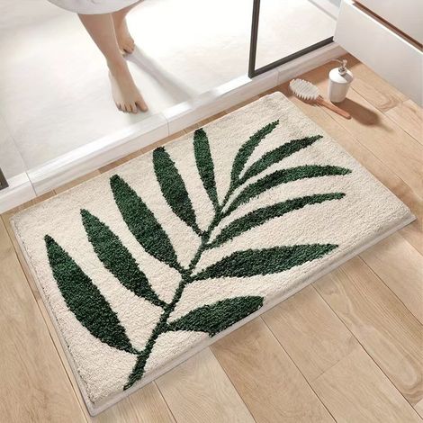 Absorbant Antidérapant Tapis de Salle de Bain Tapis de Douche pour Chenille Shaggy Eau Anti Slip Ménage Rug Salle(50 80cm, Feuilles de Bambou) (1/5)
