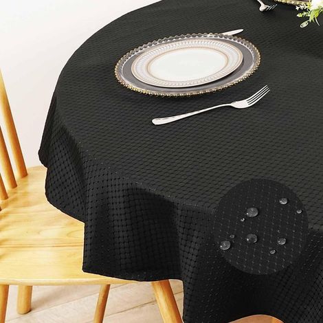 Runde Tischdecke 150 cm, wasserabweisend, knitterfrei, maschinenwaschbar, Polyester, Schwarz