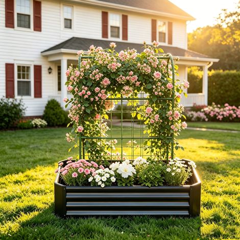 Bac potager surélevé 120x60x150 cm avec treillis, acier galvanisé, résistant aux intempéries, pour terrasse, jardin & balcon (1/5)