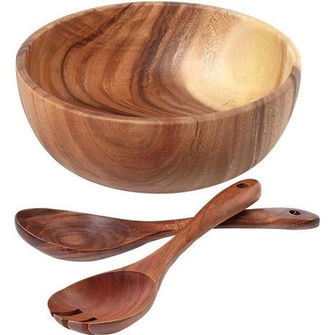 3 pièces fournitures d'agitation de salade ensemble de bol à salade ensemble de fourchette à mélanger ensembles de bol en bois natur (1/4)