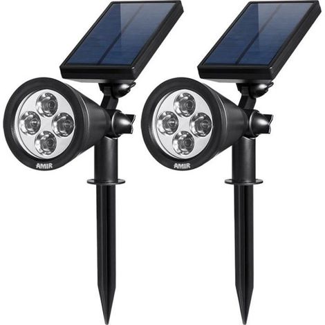 2pcs Spots solaires extérieur étanches,Projecteurs solaires extérieurs, lumières solaires imperméables de paysage de sécurité de 4 (1/4)