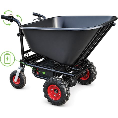 Brouette électrique grande capacité DEFPRO160 160L charge 250 kg moteur 350W batterie 24V roues tout terrain benne ABS